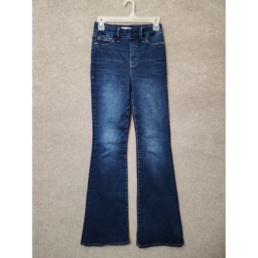 Good American Flare Jeans Womens Juniors 1 Blue Dark Wash Pull On Stretch